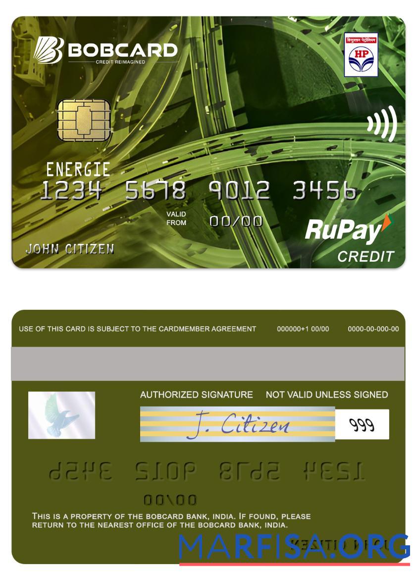 Downloadable India HPCL Bank of Baroda ENERGIE Credit Card example
